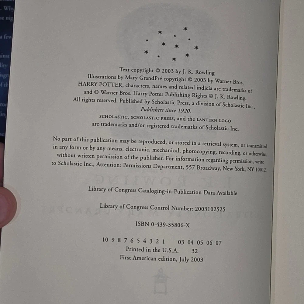 Harry Potter‎ and the Order of the Phoenix 1st American Edition 1st Printing JKR